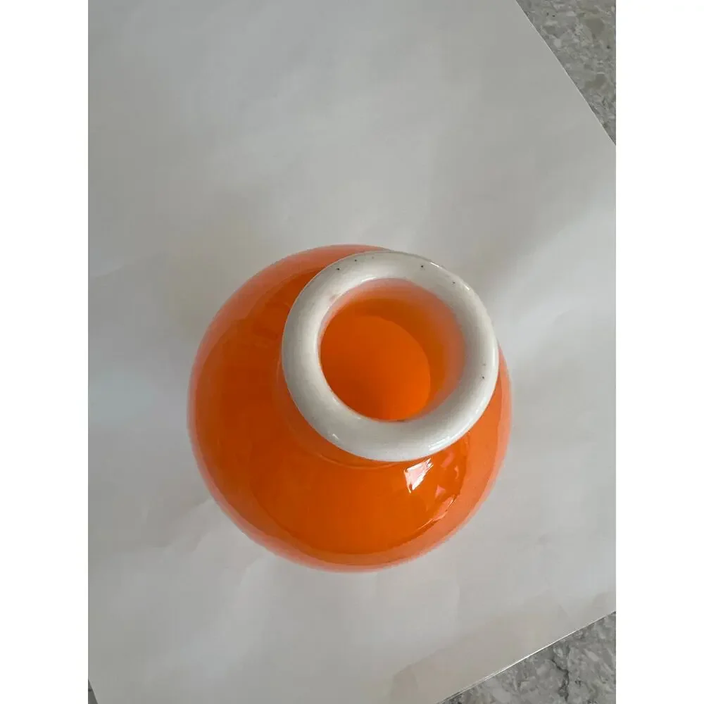 Vintage MCM Hand Blown Orange Cased Glass Large Vase - Italian Empoli Style JL